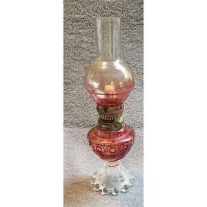 Antique Cranberry  Glass Oil Lamp 9"